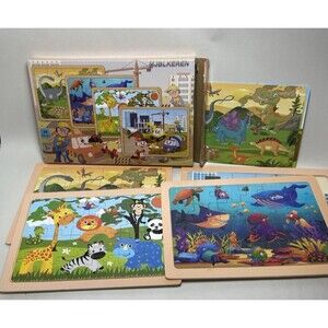 Wooden Kid Jig Saw Puzzles for Kids 3-5 Set of 4 Educationa In Gift Box